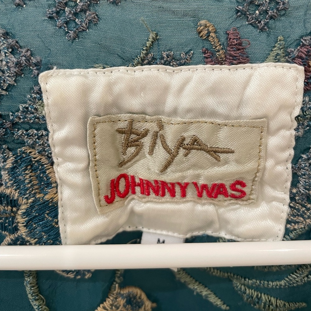 Johnny Was Darlyn Biya Teal Floral Embroidered Blouse Size medium - Picture 4 of 11